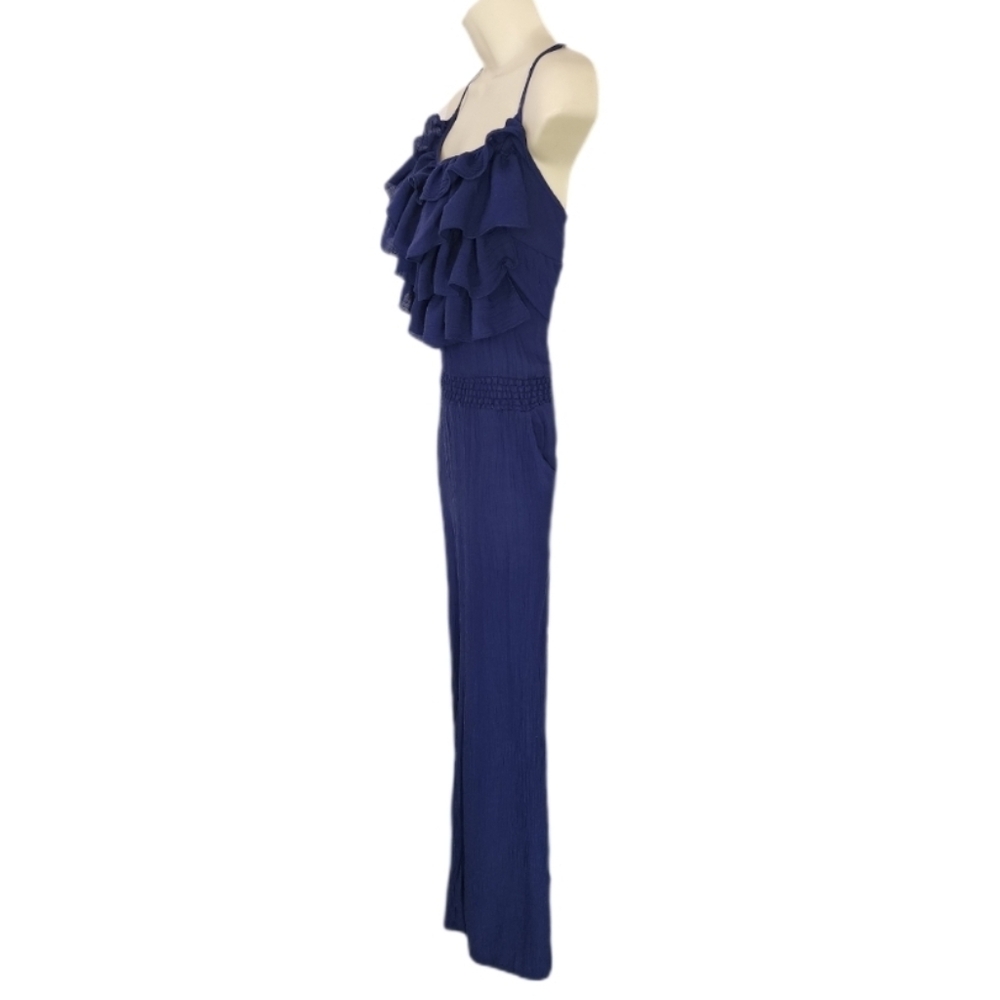 Toxik3 Jumpsuit Ruffled Tiered Bodice Sleeveless Blue Size L - Picture 4 of 8